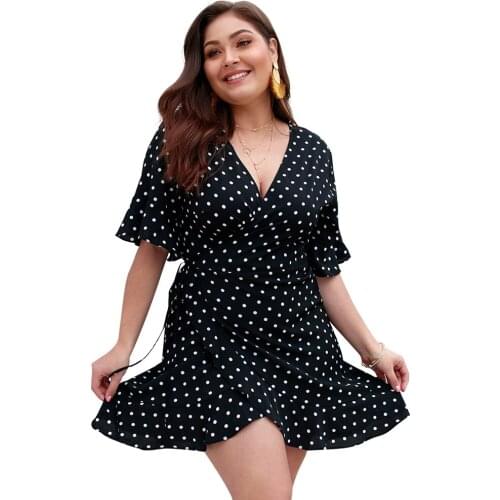 Women Summer Polka Dot Short Dress 2021 Summer WomenS Fashion V-Neck Dress Sexy Casual Black Sundress Plus Size Party Vestidos