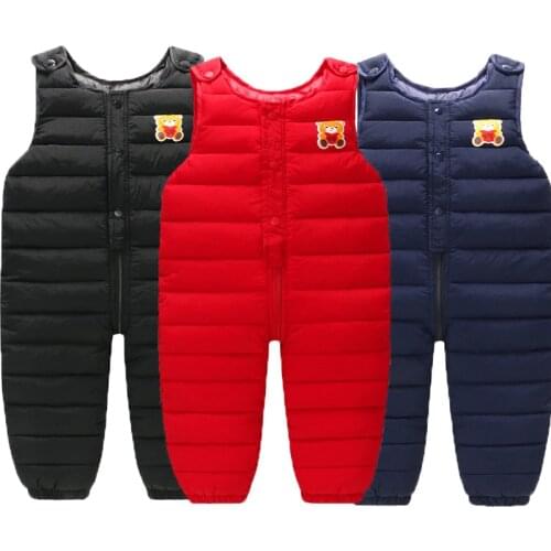 1 2 3 4 Years Winter Keep Warm Boys Girls Overalls Cartoon Bear Can be Open Gear Toddler Children Sleeveless Jumpsuit