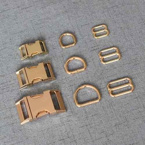 20 Sets 15mm 20mm 25mm Gold Heavy Metal Side Release Buckle D Ring Belt Slider For Pet Dog Collar Paracord Sewing Connect