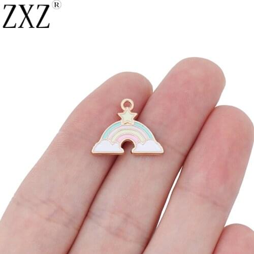 ZXZ 10pcs Enamel Rainbow Clouds Star Charms Pendants Beads For Handmade Necklace Earring Jewelry Making Findings 19x16mm