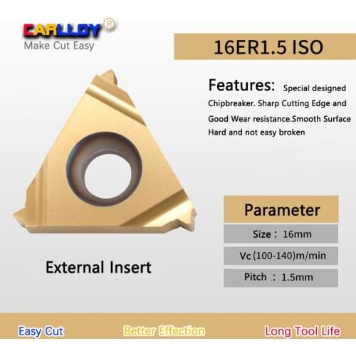 10pcs 1.5 pitch Thread Insert 16ER1.5ISO Yellow Right Hand External Threading Tips HBB34