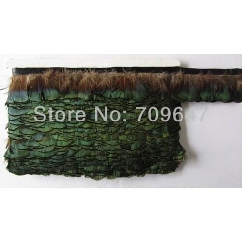 10Yards/Lot Height 5-6cm Golden Pheasant Feather Fringe of Natural Green Iridescent,Feathers for Clothes