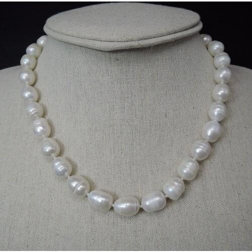 100% NATURE FRESHWATER PEARL NECKLACE-A quality very shiny,big rice shape pearl