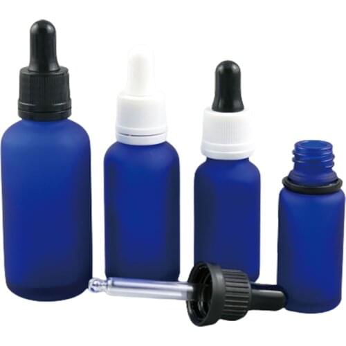 12 x Travel Empty 5ml 10ml 15ml 20ml 30ml 50ml 100ml Refillable Frost Blue Glass Eye Dropper Bottle E Liquid Glass Containers