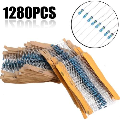 1280pcs/set 1/4W Metal Film Resistors Assortment Kit 64 values 1 ohm - 10M ohm Metal Resistor Electrical Equipment