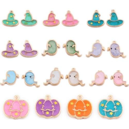 2Pcs Halloween Pumpkin Ghost Enamel Key Necklace Pendants Hanging Ornaments