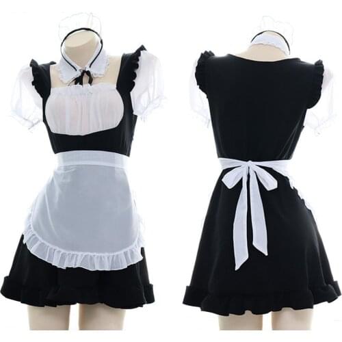 2020 New Hot Black Two-Dimensional Role Playing Fun Halter Cosplay Kitchen Girl Apron Charm One-Piece Home Service Private Room