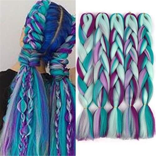 24inch Ombre Crochet Synthetic Kanekalon Jumbo Braiding Hair Bundles Black Purple Rainbow Braids Fake Hair Extensions