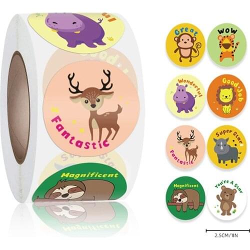 50-500pcs 1 inch Reward Sticker School Teacher Cute Cartoon Animals Classroom Motivational Sticker Gift Sealing Labels Kids toy