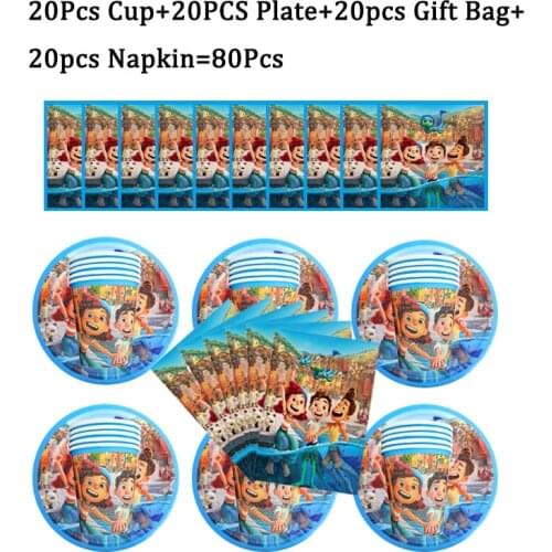 80Pcs/50Pcs Disney Luca Disposable Tableware Sets Cups Plates Napkin Gift Bag Baby Shower Kids Birthday Decorations Supplies