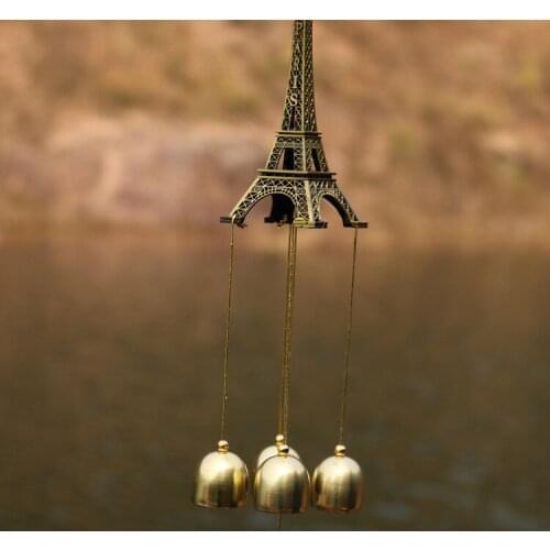 Free Shipping Antique Classical 4 Copper Alloy Bells Antirust Eiffel Tower Shape Wind Chimes Outdoor Indoor Home Decor Sound