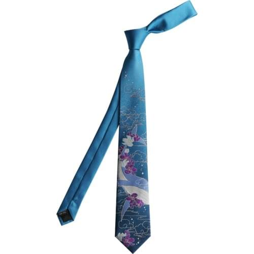 Free Shipping New Male mens Original design printed tie students gift necktie sea blue gradient embroidery tie purple flower