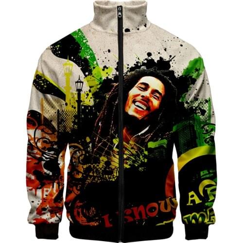 2020 bob marley 3D Baseball Jacket Harajuku Hip Hop Hoodies Casual Stand Collar Zipper Sweatshirt Casual Sportswear Clothes