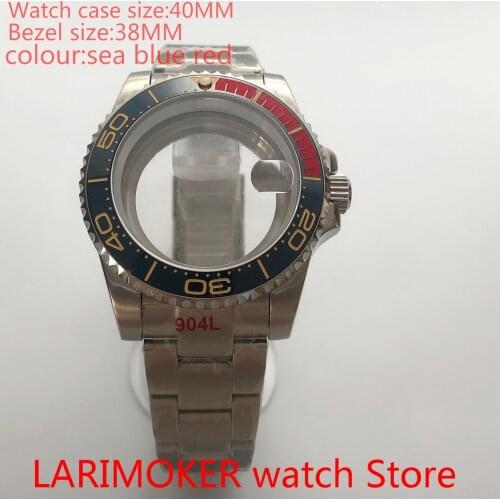 Suitable for NH35 NH36 Miyota8215 40mm sapphire glass 904L stainless steel case transparent back with rotating bezel blue red