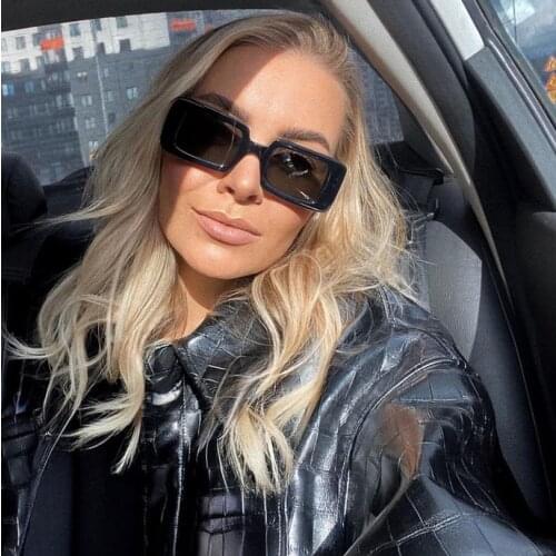 Rectangle acetate black frame women sunglasses grey lenses lady eyewear