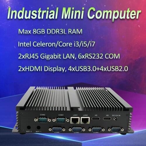 EGLOBAL 2 LAN 2 HD-MI 6 COM Rugged pc GK Fanless Industrial Mini computer Celeron i3 I5 I7 Win10 Mini PC