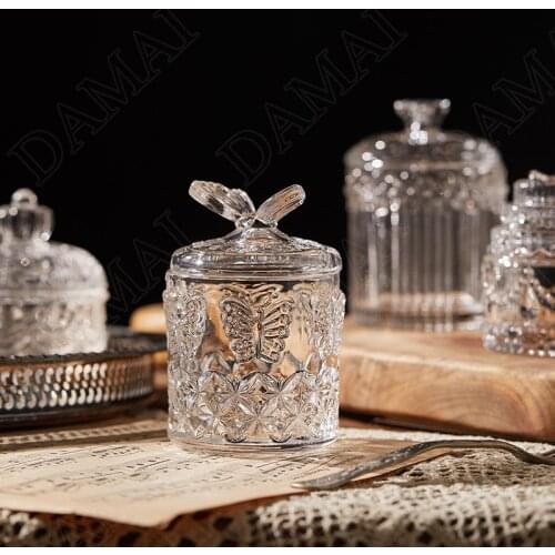 European Glass Storage Jars with Lid Relief Decorative Cosmetic Container Desktop Candy Jar Cereal Dispenser Home Decoration