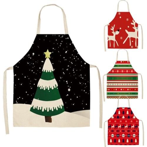 Christmas Santa Claus Print Kitchen Aprons Unisex Dinner Party Cooking Bib Christmas Party Pinafore Cleaning Apron