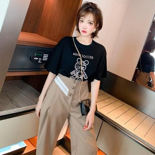 Cartoon animal nail drill fit round neck T T-shirt womens wear 2021 Spring new