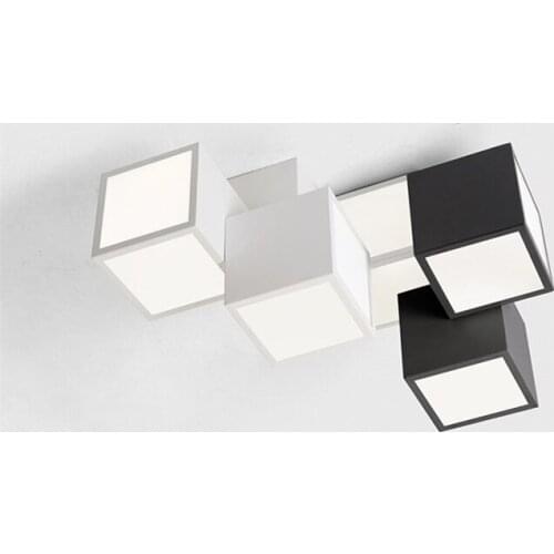 Geometric Combination Ceiling Lights LED Creativity Black and White Cube Chandeliers Living Room Decor Light Study Bedroom Lamp