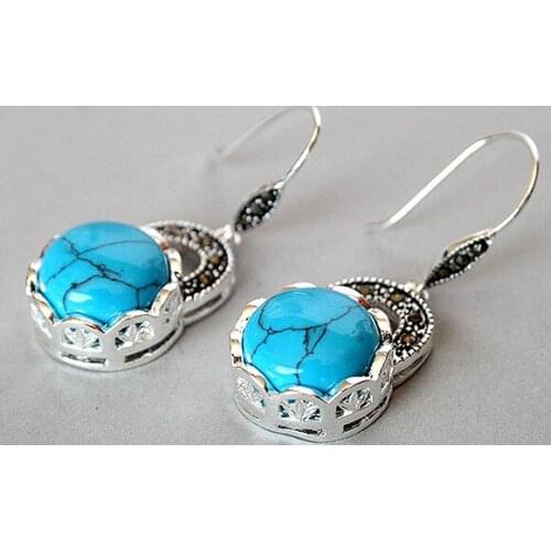 Hot sell Noble- charm ladys 925 Silver natural stone Marcasite Earrings 14/5"