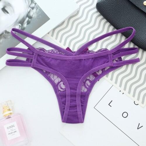 Cotton Womens T-Back Lace Low Rise Transparent Thong T-Shaped Panties Ms. Thin Drawstring Temptation Underwear