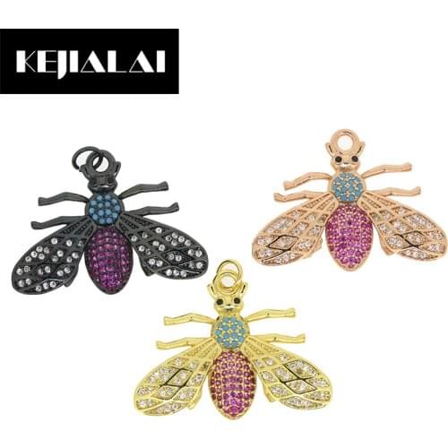 KEJIALAI Zirconia Alloy Bee Insect Charms for Jewelry Making Connectors Pendants for Necklace Bracelet Accessories Fingdings