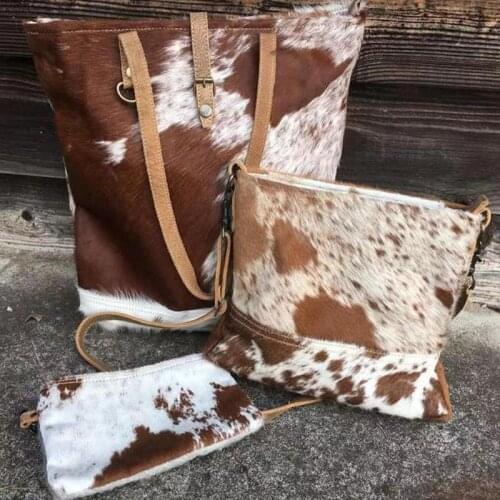Cowhide Handbag Sets New Fashion Casual Cow Print Suede Handbbags Women Large Purse Tote Femme