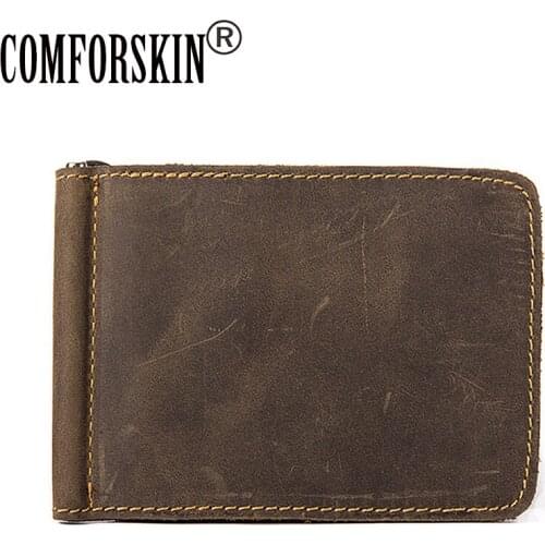 COMFORSKIN Luxurious 100% Cowhide Leather Short Retro Money Clips 2018 New Arrivals European And American Hot Style Card Wallets