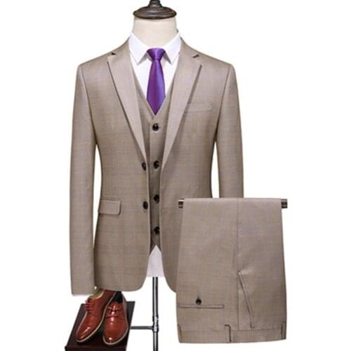 Jackets+Vest+Pants) 2021 Men Suit Slim Suits Customized Man Best Man Business Casual Suits One Buckle Professional Formal Wear