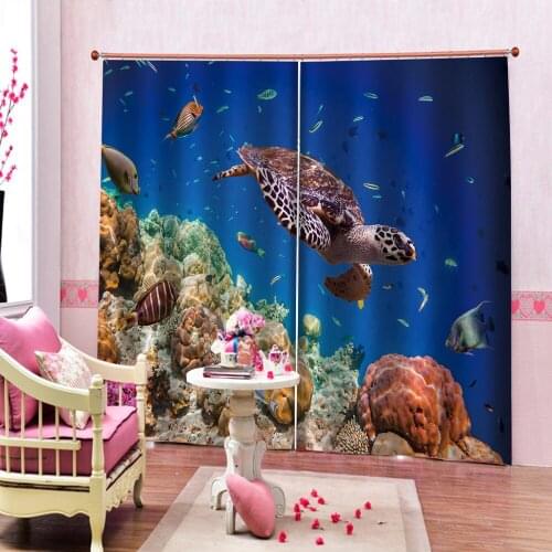 Fashion blue ocean curtains 3d Curtains Blackout for Living Room Kids Bedroom Fabric Blackout curtain