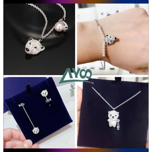 Fashion Jewelry SWA Polar Animal Series Polar Bear Necklace Bracelet Earring Set Girl Child Bears Paw Jewelry Romantic Gift
