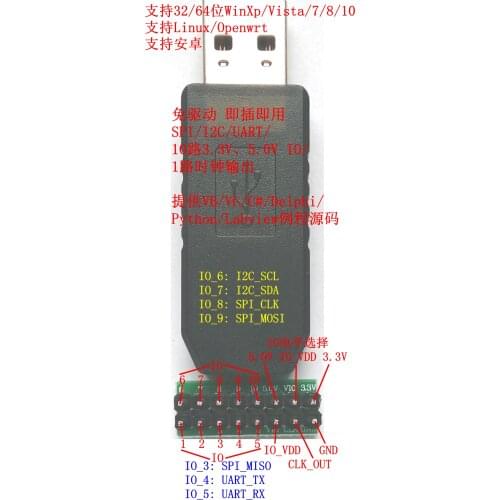 Drive-free HID USB to SPI/I2C/UART/TTL IO Data Acquisition; VB Source Code; Openwrt; Android