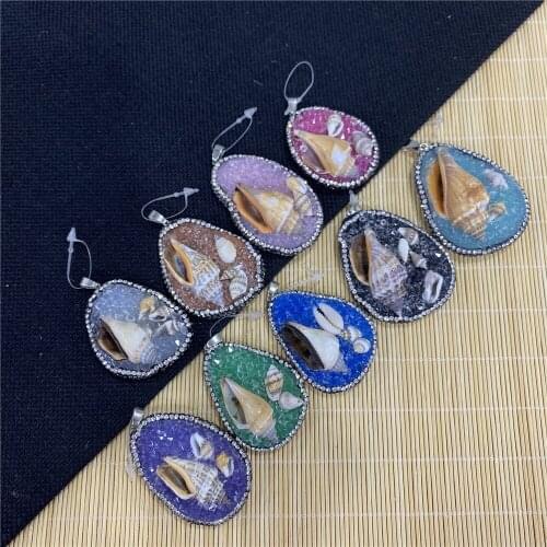 Irregular drop-shaped resin shell sticky diamond charm pendant used to make DIY jewelry necklace and bracelet size 25x45-35x60mm
