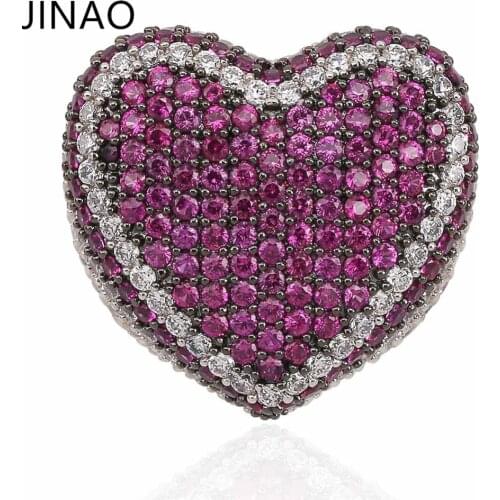 New Fashion Copper Silver Plated Ring Exaggerate High Quality Iced Out CZ Stone Heart Shape Ring Hip Hop Jewelry Men Women Gift