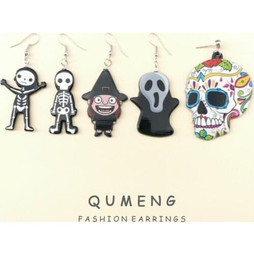 New Halloween funny skull Ghost Head witch Long Acrylic Pendant Earrings Cute Horror grimace Dark punk Christmas Gifts jewelry