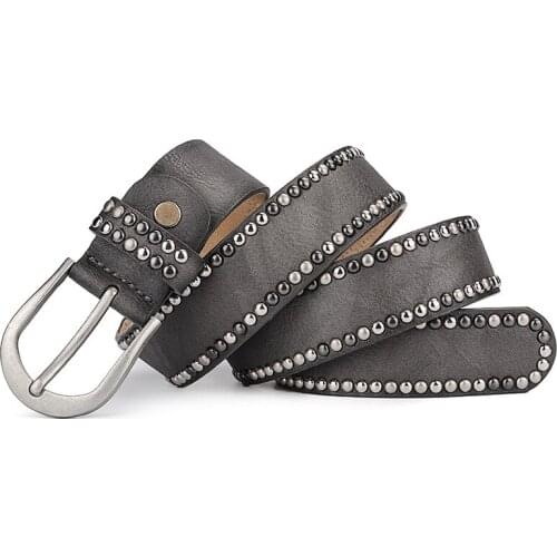New Design Punk Belt for Women Full Grain Leather Rivet Surround Belt Metal Buckle Ceinture Classic Cinto Belt Rock GB20