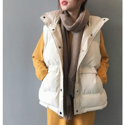Obrix Korean Style Female Warm Vest Spring Autumn Streetwear Casual Mandarin Collar Single Breasted Outerwear For Women