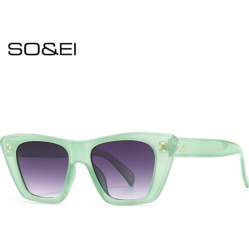 SO&EI Retro Cat Eye Women Sunglasses Fashion Brand Designer Candy Colors Nail Eyewear Men Blue Pink Sun Glasses Shades UV400