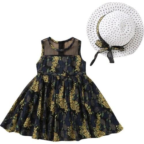 Newborn baby girl clothes summer sleeveless Kid Outfits Clothes Floral Print Party Pageant Princess Chiffon Dress