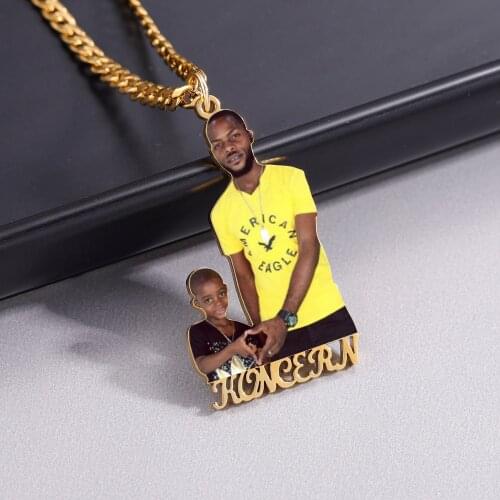 Personalized Family Photo Necklaces Nameplate Stainless Steel Jewelry Gold Pendant Necklace with Name For Kids Family Gifts