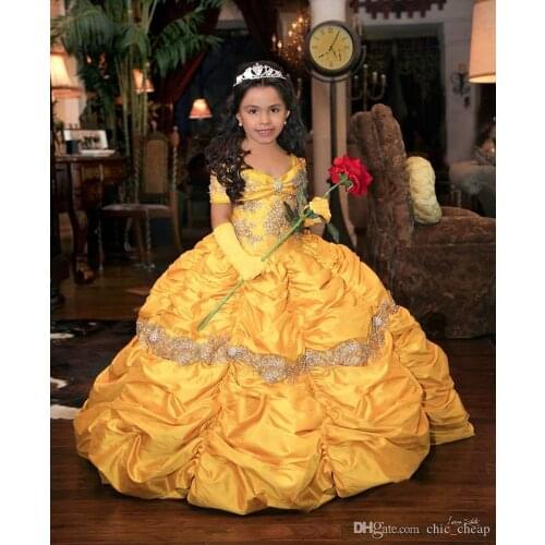 2021 Retro Princess Beaded Flower Girl Dresses Lace Taffeta Little Girl Wedding Dresses Vintage Pageant Dresses Gowns