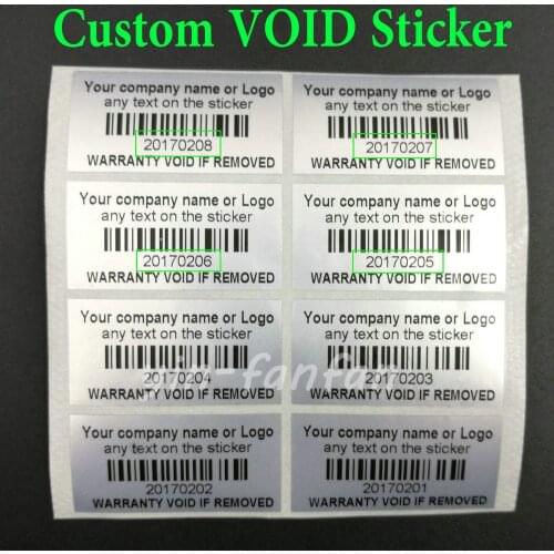 Custom 500pcs Printer Tamper Proof Warranty VOID Label Stickers Serial NO. Seals Support French Russian Spanish and so on