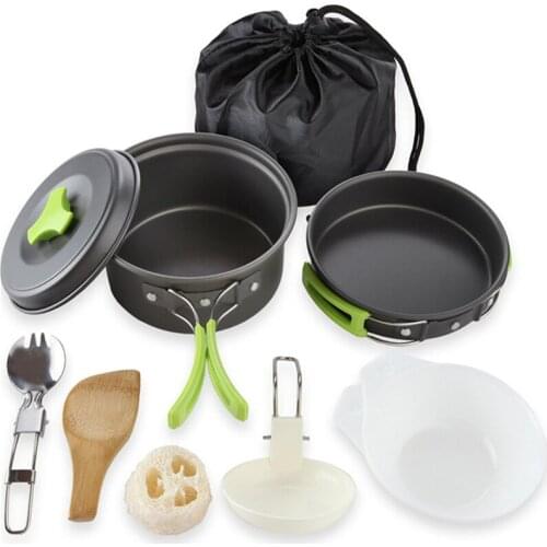 Portable Camping Tableware Cooking Set Outdoor Cookware Pan Pot Bowl Spoon Fork Utensils for Hiking Picnic Travel Wild Campismo