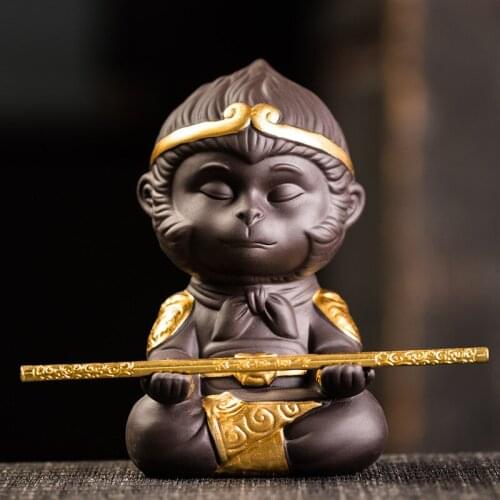Qitian great sage Monkey King Tea ornament purple sand tea art creative fish tank landscape rockery exquisite ornament decoratio