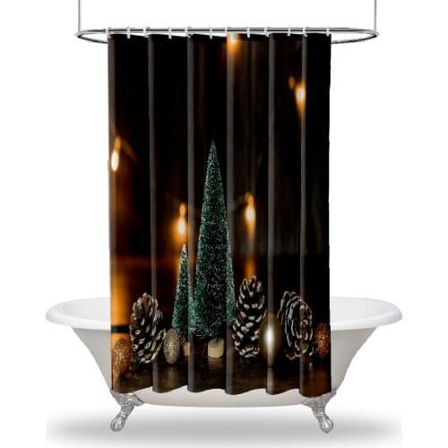 Christmas Decor Printed Showers Curtain / Waterproof Button Hole Shower Drapes for Your Bathtub,Bathroom Small Trees Reindeers A
