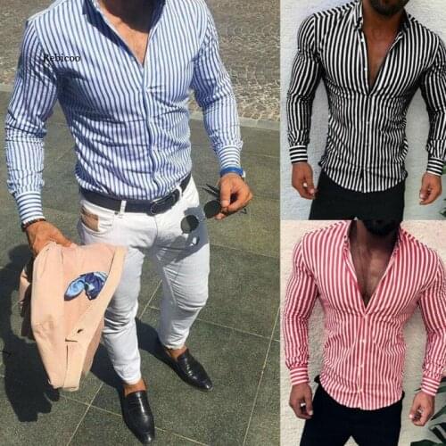 Mens Casual Shirt Slim Fit Mens Casual Striped Shirt Long Sleeve Formal Dress Shirts Men Male Clothing
