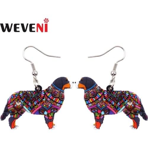 WEVENI Acrylic Bernese Mountain Dog Earrings Dangle Drop Cute Long Trendy Animal Jewelry For Girls Women Bijoux 2018 Accessories