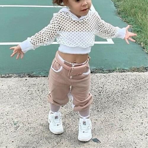 CANIS Baby Girl Tracksuit 2PCS Toddler Kid Outfits Clothes Long Sleeve Hollow Out Mesh Top Pants Trousers