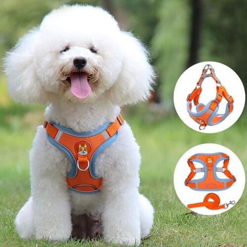 Reflective Dog Harness Adjustable Pet Harness Vest for Small Medium Dogs Cat Soft Mesh Collar Harness Walking Lead Leash